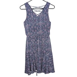 Maurices Women's V Neck Navy Blue Pink Floral Sleeveless Mini Dress Size XS